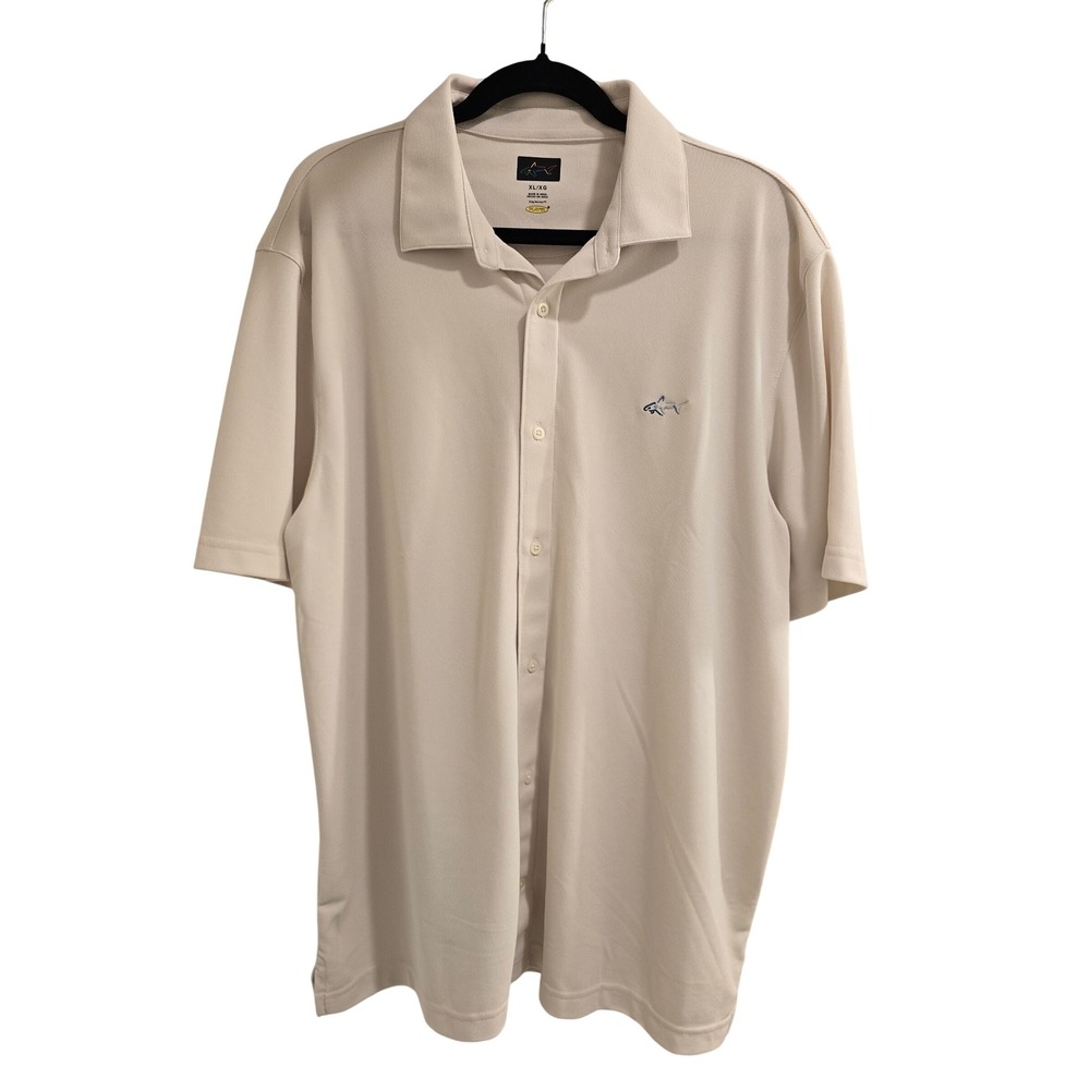 Greg Norman Play Dry Golf Polo Shirt Mens XL Beige Tan Short Sleeve Shark Logo